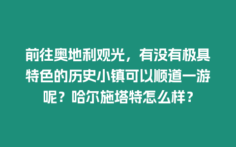 前往奧地利觀光，有沒有極具特色的歷史小鎮可以順道一游呢？哈爾施塔特怎么樣？