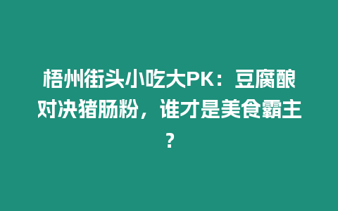 梧州街頭小吃大PK：豆腐釀對決豬腸粉，誰才是美食霸主？