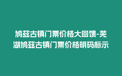 鳩茲古鎮門票價格大回饋-蕪湖鳩茲古鎮門票價格明碼標示