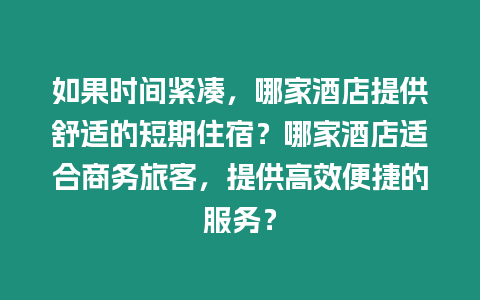 如果時間緊湊，哪家酒店提供舒適的短期住宿？哪家酒店適合商務旅客，提供高效便捷的服務？