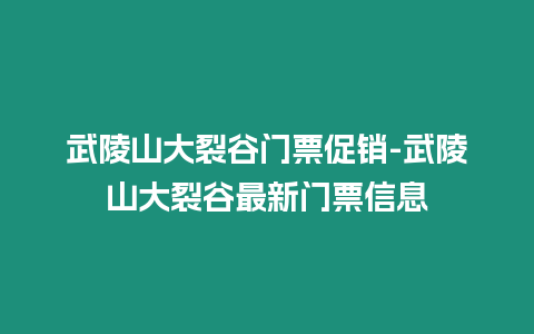 武陵山大裂谷門票促銷-武陵山大裂谷最新門票信息