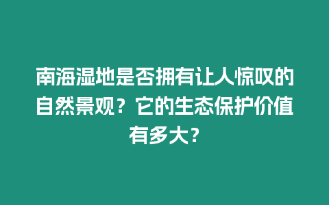 南海濕地是否擁有讓人驚嘆的自然景觀？它的生態保護價值有多大？