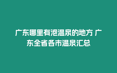 廣東哪里有泡溫泉的地方 廣東全省各市溫泉匯總