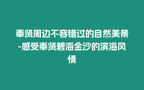 奉賢周邊不容錯過的自然美景-感受奉賢碧海金沙的濱海風情