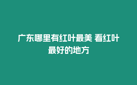 廣東哪里有紅葉最美 看紅葉最好的地方