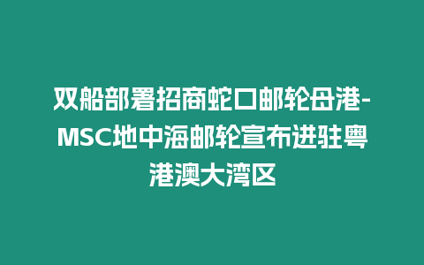 雙船部署招商蛇口郵輪母港-MSC地中海郵輪宣布進駐粵港澳大灣區