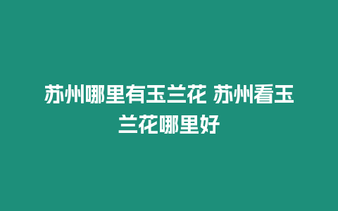 蘇州哪里有玉蘭花 蘇州看玉蘭花哪里好