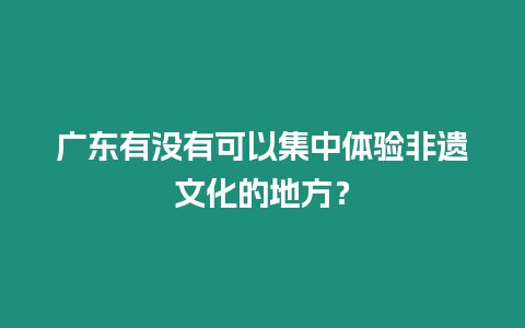 廣東有沒有可以集中體驗非遺文化的地方？