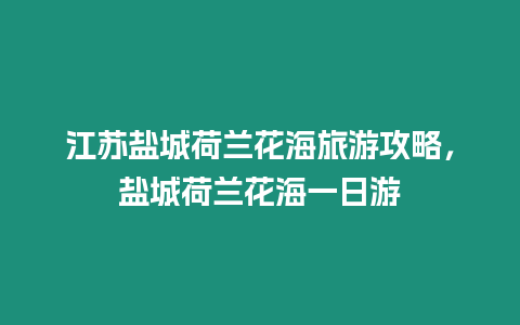 江蘇鹽城荷蘭花海旅游攻略，鹽城荷蘭花海一日游