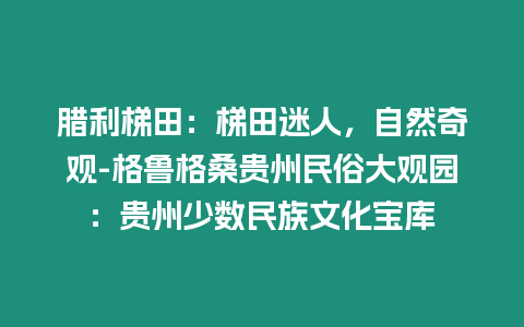 臘利梯田：梯田迷人，自然奇觀-格魯格桑貴州民俗大觀園：貴州少數(shù)民族文化寶庫(kù)