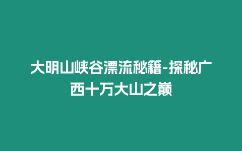 大明山峽谷漂流秘籍-探秘廣西十萬大山之巔