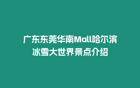 廣東東莞華南Mall哈爾濱冰雪大世界景點介紹