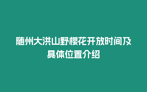 隨州大洪山野櫻花開放時間及具體位置介紹