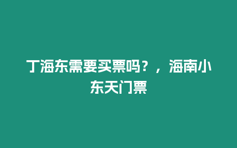 丁海東需要買票嗎？，海南小東天門票