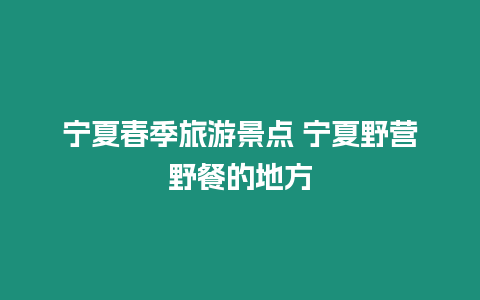 寧夏春季旅游景點 寧夏野營野餐的地方