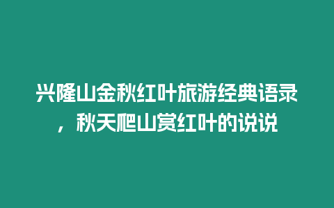 興隆山金秋紅葉旅游經(jīng)典語錄，秋天爬山賞紅葉的說說