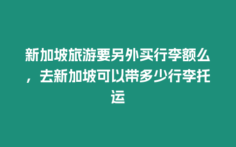 新加坡旅游要另外買行李額么，去新加坡可以帶多少行李托運