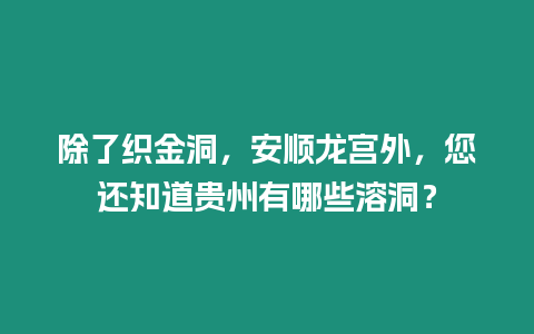 除了織金洞，安順龍宮外，您還知道貴州有哪些溶洞？