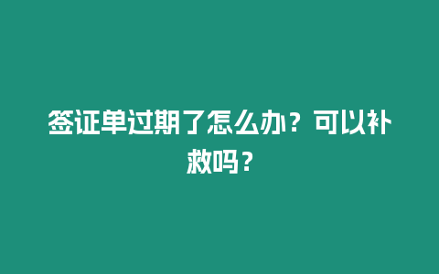 簽證單過期了怎么辦？可以補救嗎？