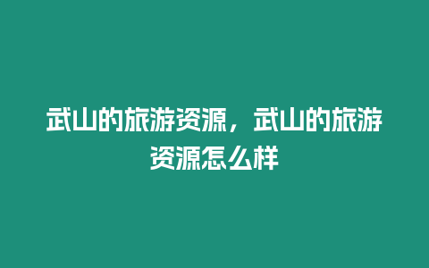 武山的旅游資源，武山的旅游資源怎么樣