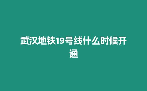 武漢地鐵19號線什么時候開通