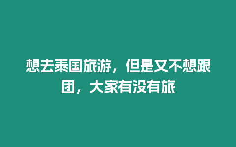 想去泰國旅游，但是又不想跟團，大家有沒有旅