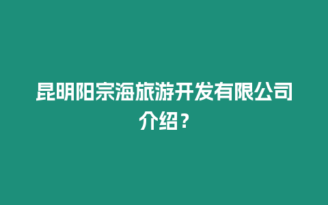 昆明陽宗海旅游開發有限公司介紹？