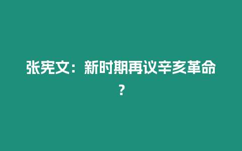 張憲文：新時期再議辛亥革命？