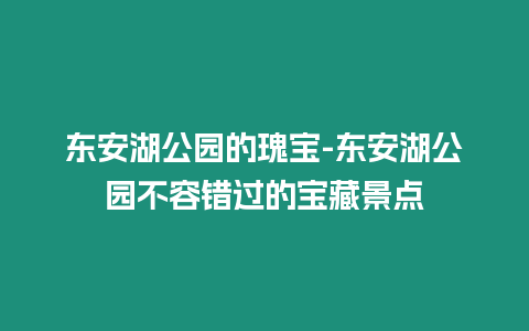 東安湖公園的瑰寶-東安湖公園不容錯過的寶藏景點