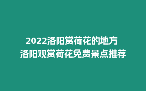 2024洛陽賞荷花的地方 洛陽觀賞荷花免費景點推薦