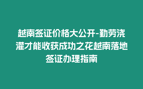 越南簽證價格大公開-勤勞澆灌才能收獲成功之花越南落地簽證辦理指南