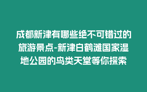 成都新津有哪些絕不可錯過的旅游景點-新津白鶴灘國家濕地公園的鳥類天堂等你探索