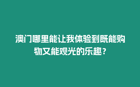 澳門哪里能讓我體驗到既能購物又能觀光的樂趣？