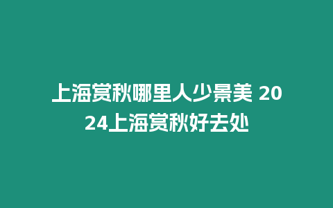 上海賞秋哪里人少景美 2024上海賞秋好去處