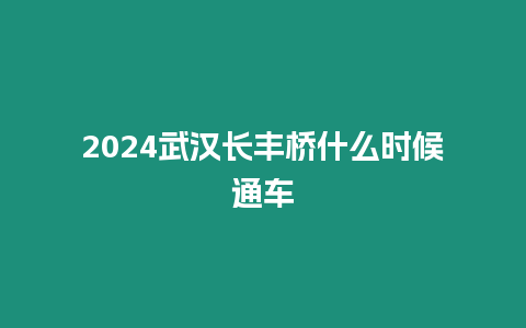 2024武漢長豐橋什么時候通車