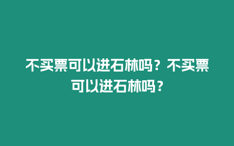 不買票可以進石林嗎？不買票可以進石林嗎？