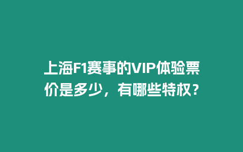 上海F1賽事的VIP體驗票價是多少，有哪些特權？