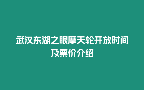 武漢東湖之眼摩天輪開放時間及票價介紹