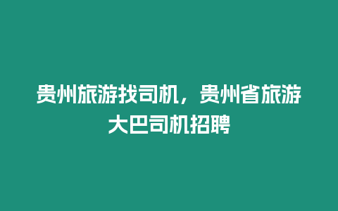 貴州旅游找司機，貴州省旅游大巴司機招聘