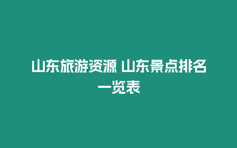 山東旅游資源 山東景點排名一覽表