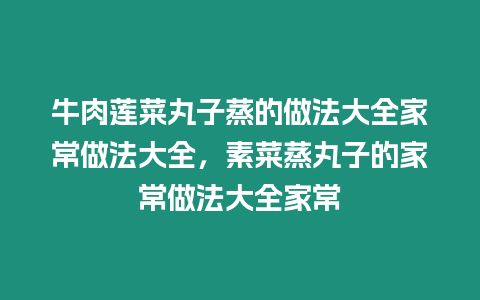 牛肉蓮菜丸子蒸的做法大全家常做法大全，素菜蒸丸子的家常做法大全家常