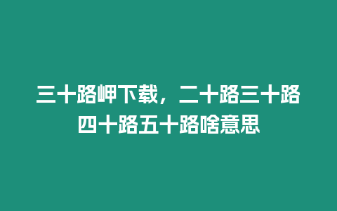 三十路岬下載，二十路三十路四十路五十路啥意思