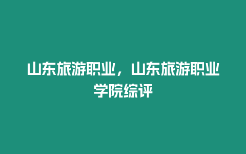 山東旅游職業，山東旅游職業學院綜評