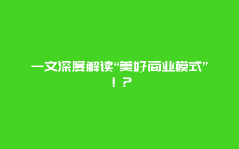 一文深度解讀“美好商業(yè)模式”！？