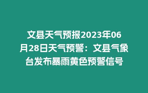 文縣天氣預報2023年06月28日天氣預警：文縣氣象臺發布暴雨黃色預警信號