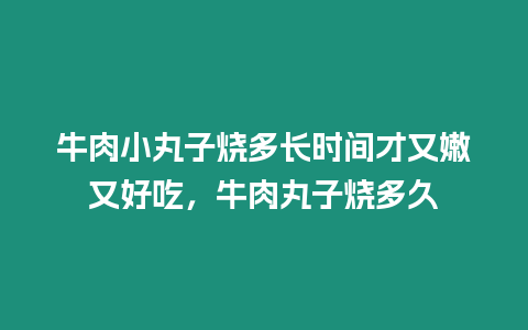 牛肉小丸子燒多長時間才又嫩又好吃，牛肉丸子燒多久