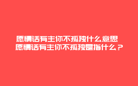 愿情話有主你不孤獨什么意思 愿情話有主你不孤獨是指什么？