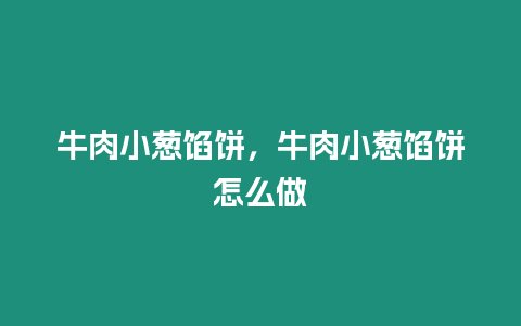 牛肉小蔥餡餅，牛肉小蔥餡餅怎么做