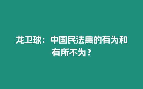 龍衛球：中國民法典的有為和有所不為？