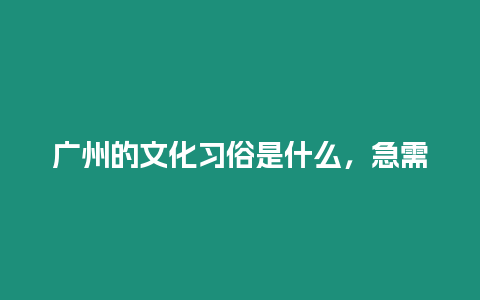 廣州的文化習俗是什么，急需